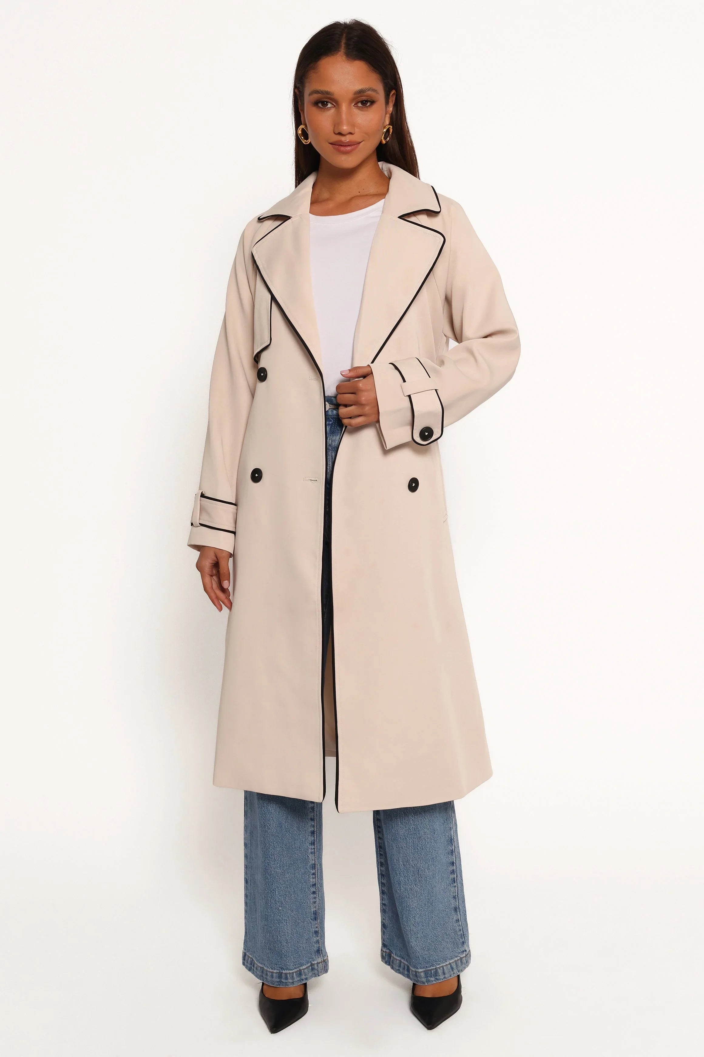 Cayenne Contrast Binding Trench Coat Beige