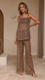 Zarina Sequin Long Line Top and Pants Set Mocha