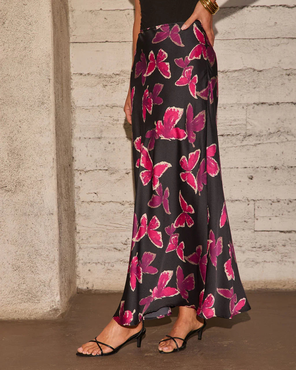 Light Feels Satin Butterfly Print Maxi Skirt