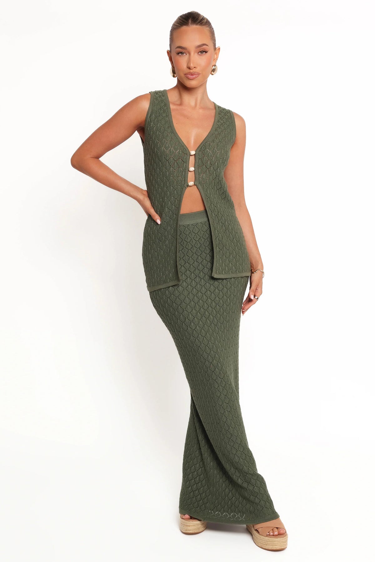 Asplie Knit Maxi Skirt Olive