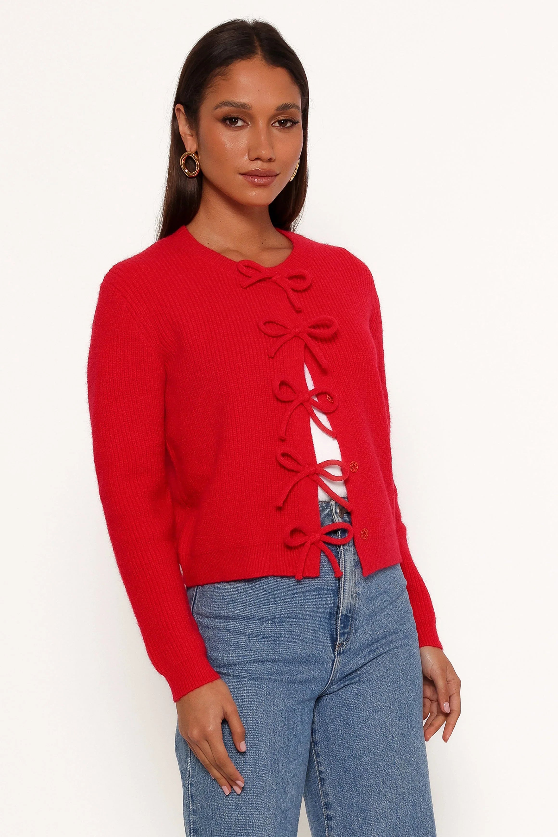 Wilde Bow Front Cardigan Red