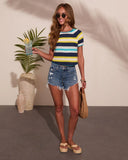 Shore Break Striped Knit Short Sleeve Sweater