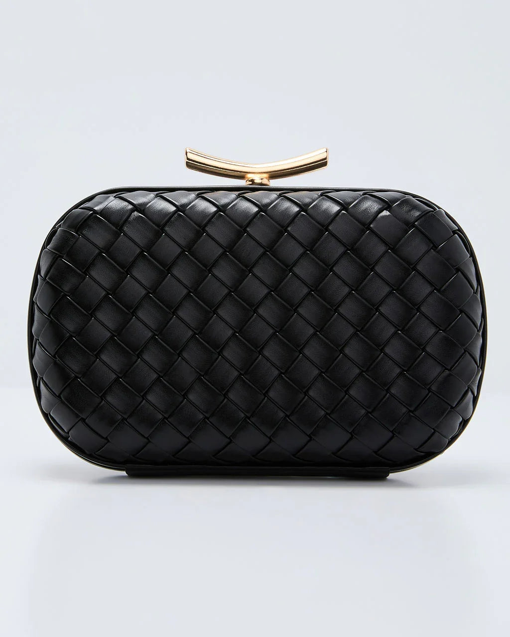 Invitation Only Faux Leather Woven Hard Case Clutch