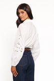 Aeloria Button Front Shirt White Embroidery