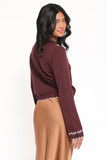 Payton Bow Scallop Cardigan Plum
