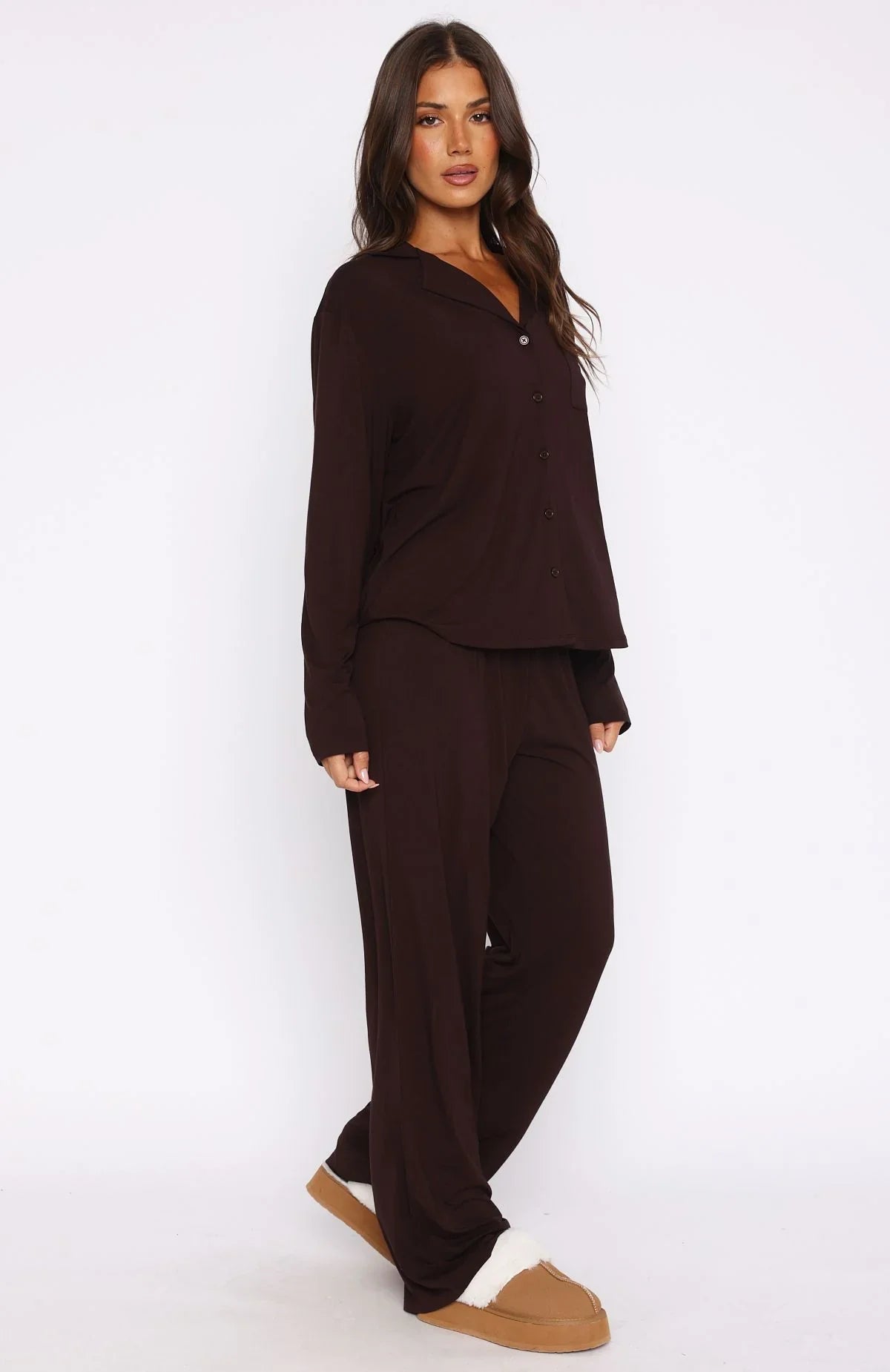 Pillow Talk Long Sleeve Pyjama Set Chocolate