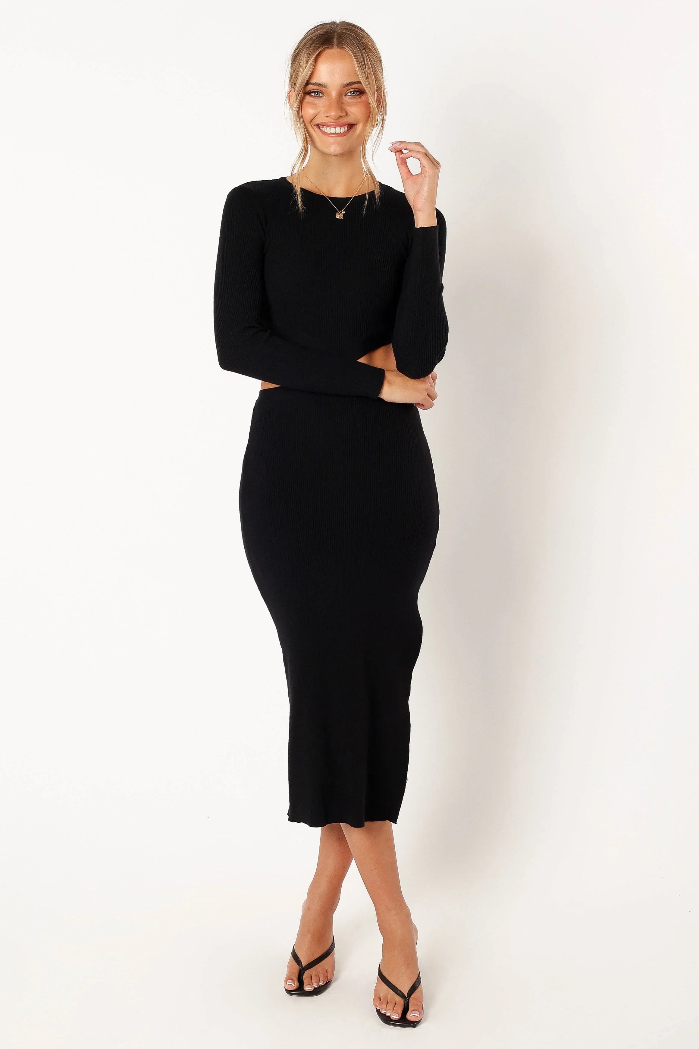 Jonah Long Sleeve Midi Dress Black