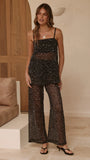 Zarina Sequin Long Line Top and Pants Set Black