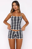 Iconic Duo Knit Cami Top Navy Cream Gingham