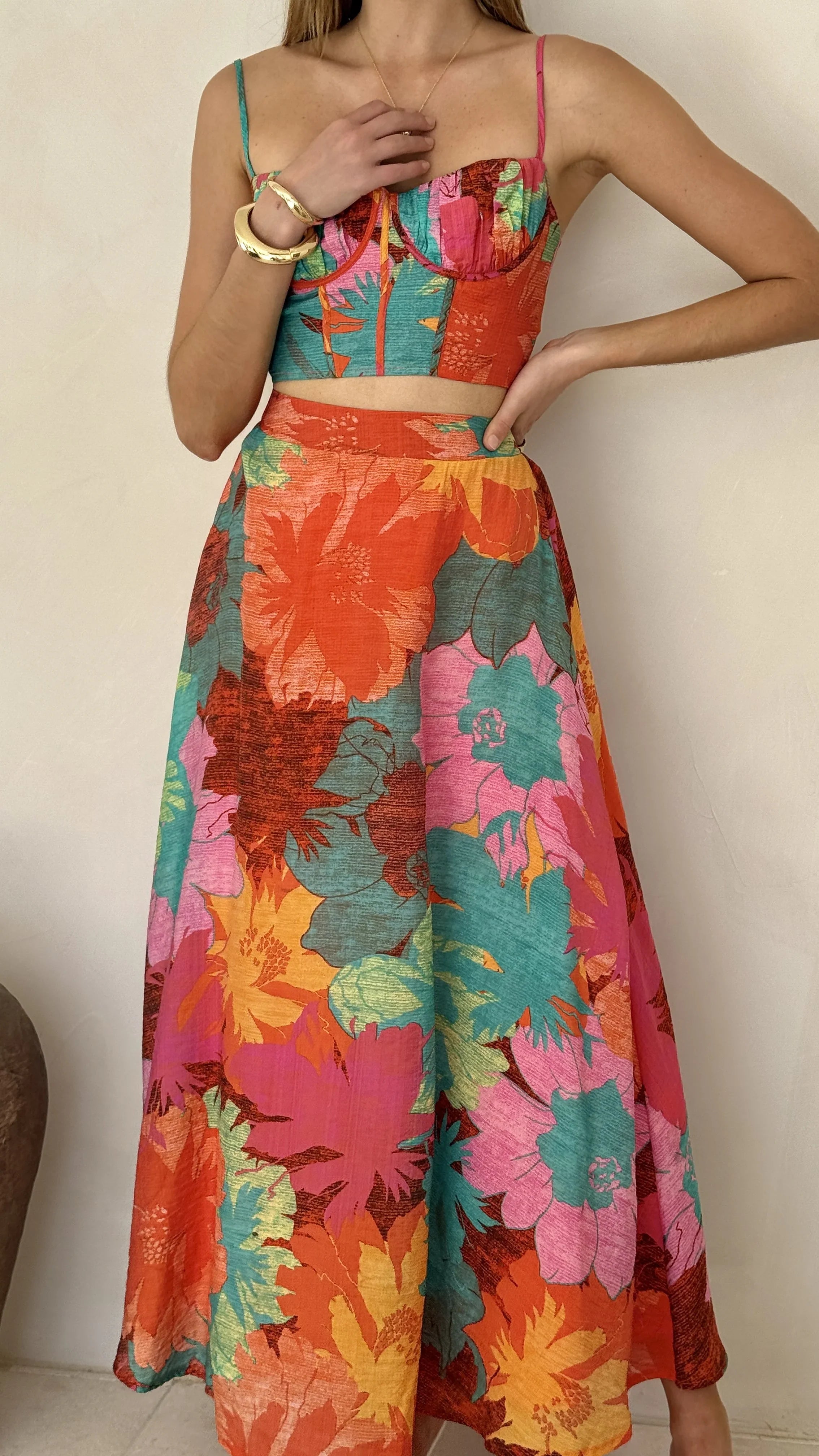 Rixie Maxi Skirt Orange Floral