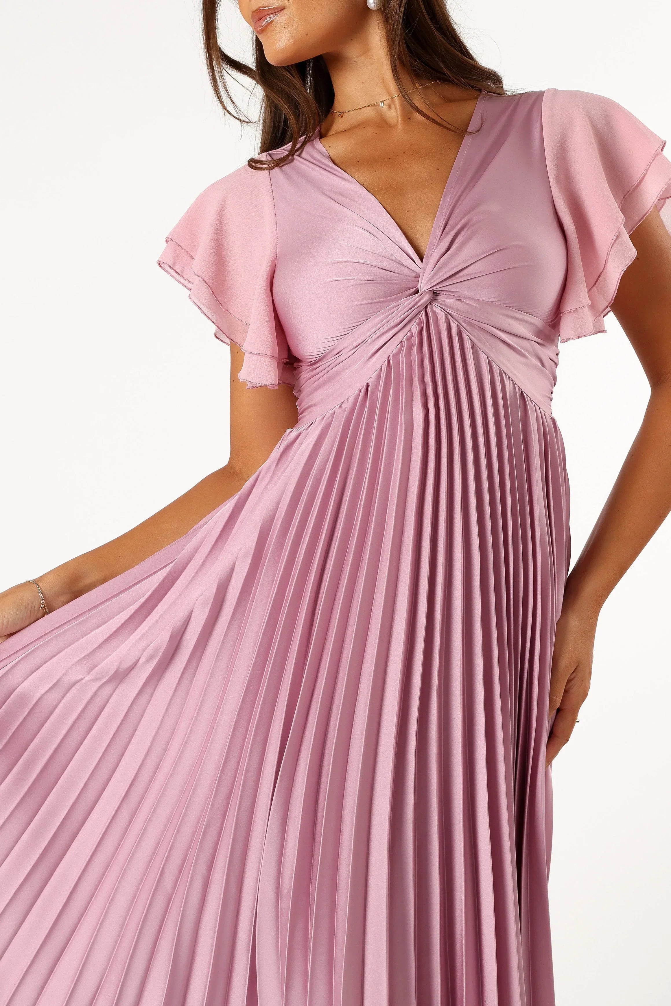 Nova Flutter Sleeve Midi Dress Dusty Rose