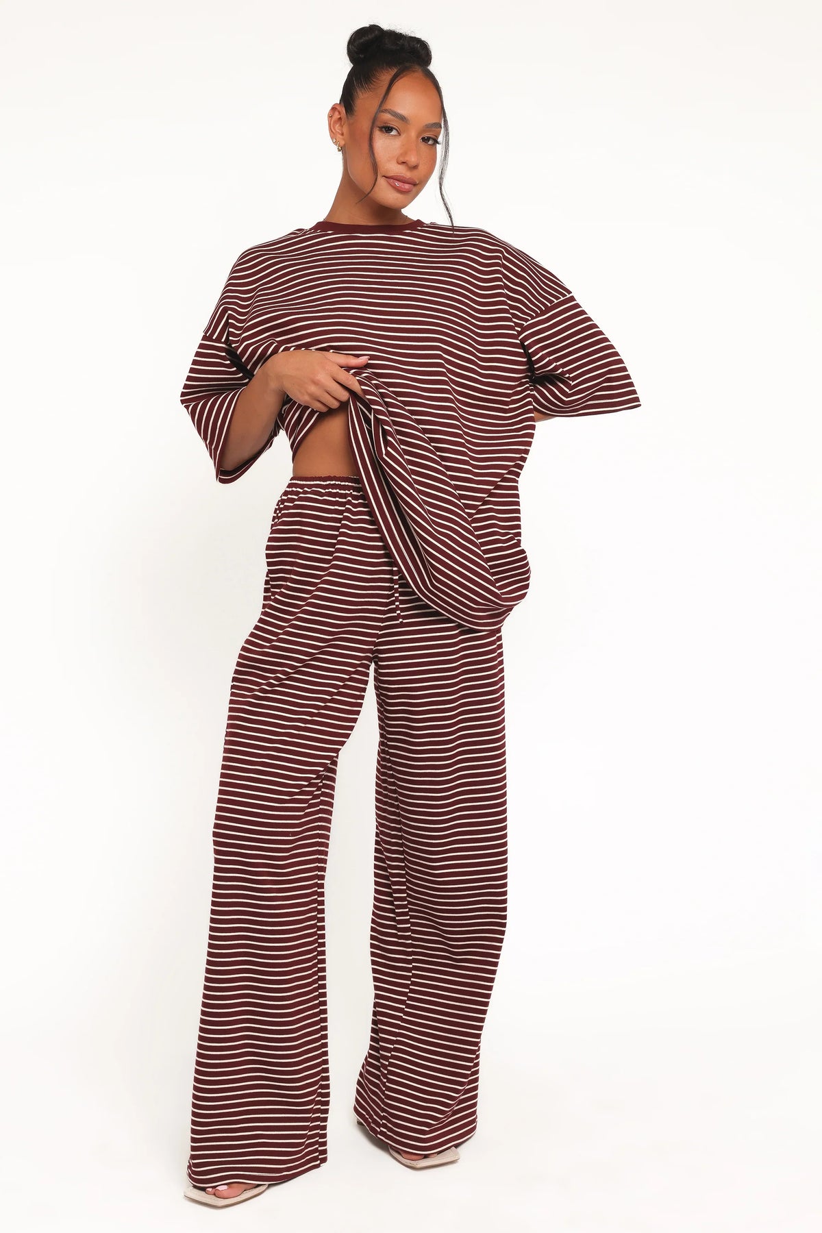 Wilda Knit Pant Burgundy Cream Stripe