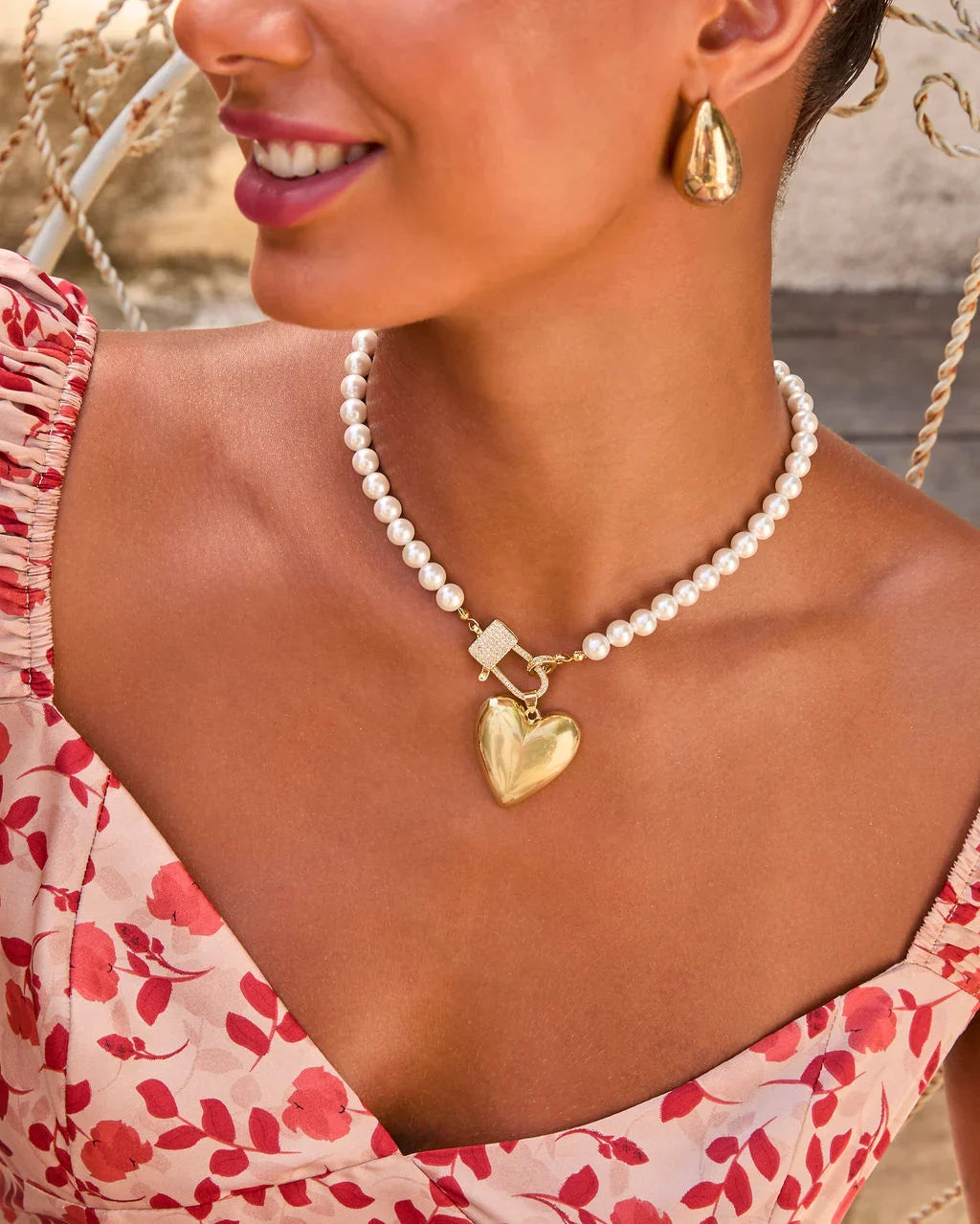 You Are Loved Heart Pendant Pearl Necklace