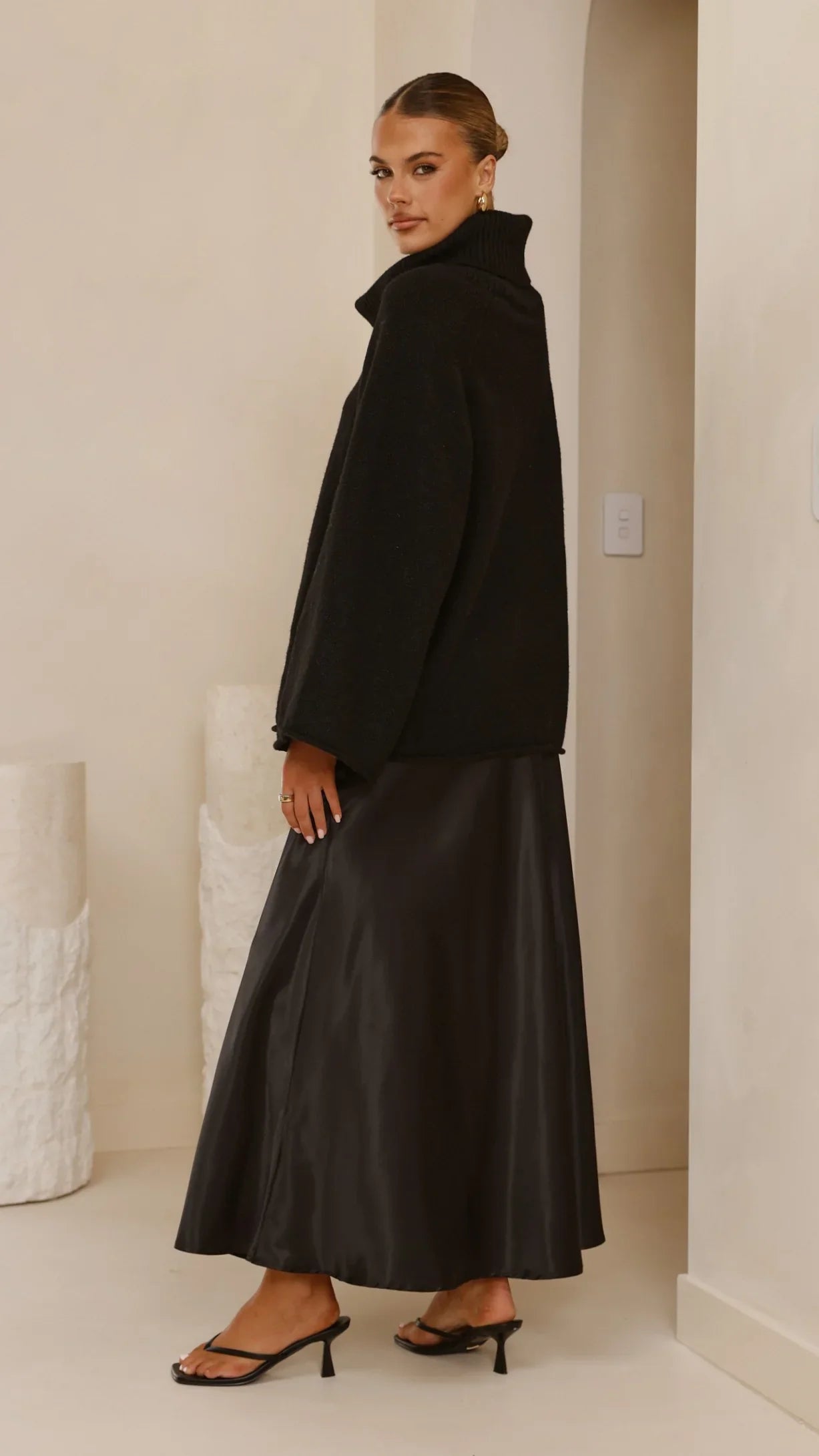 Darina Bias Cut Maxi Skirt Black