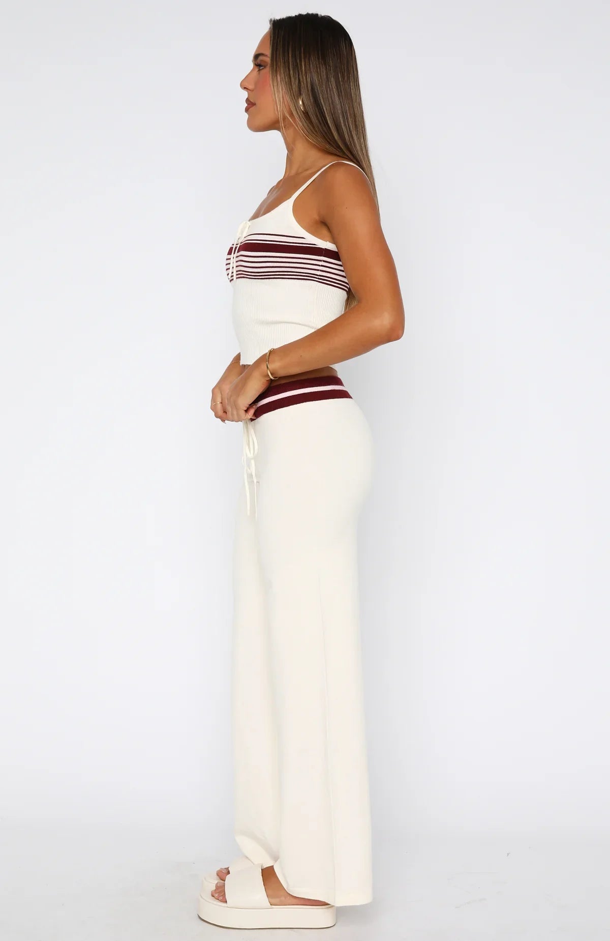 Keep Driving Knit Pants Burgundy Stripe
