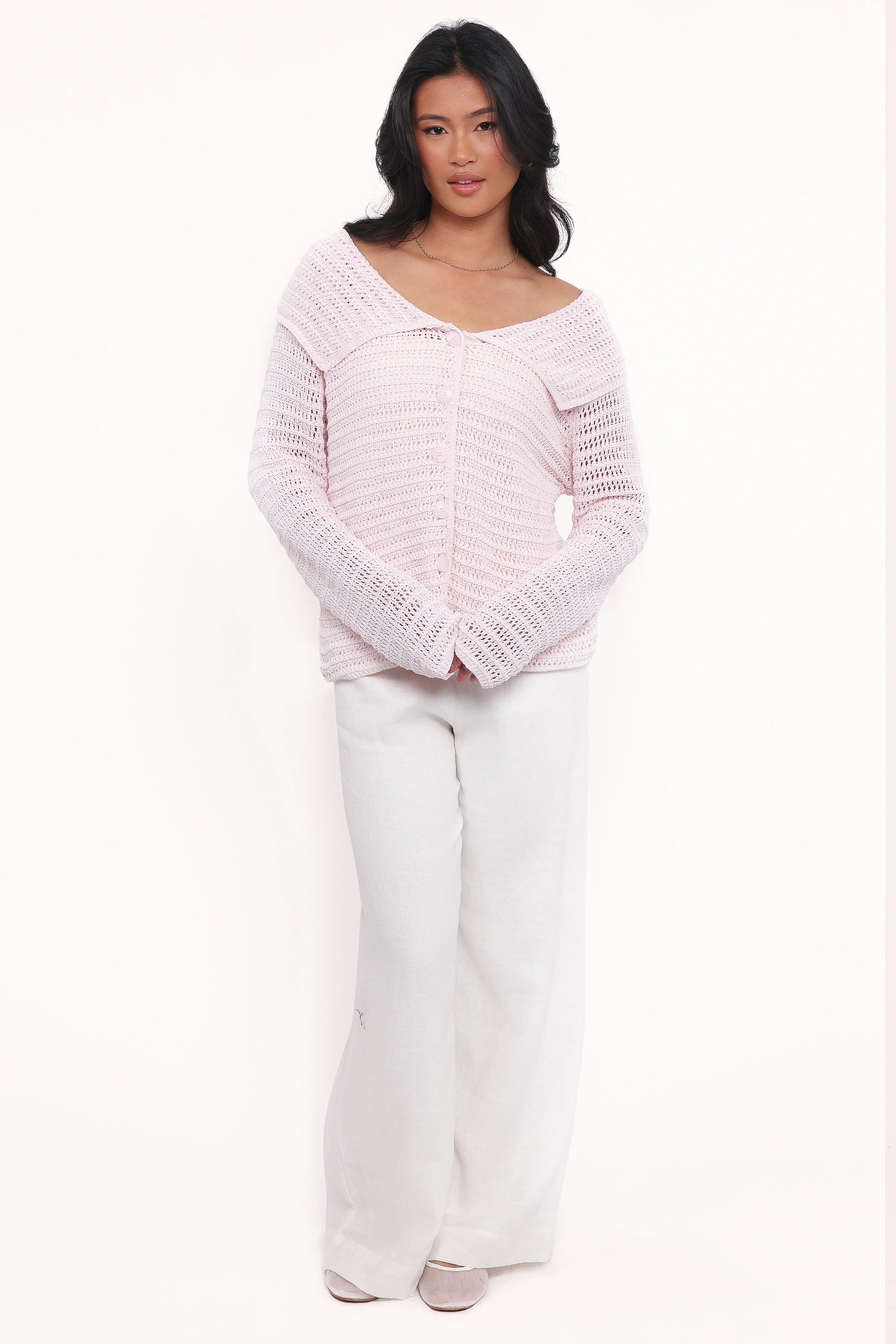 Lyra Large Collar Cardigan Pale Pink