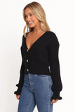 Zana Ribbed Ruffle Cuff Knit Sweater Black