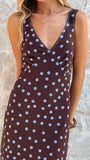 Cassara Maxi Dress Chocolate Blue Polka Dot
