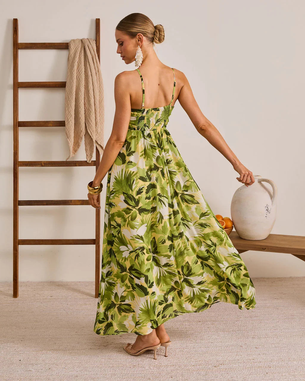 Palmline Coast Tropical Halter Maxi Dress