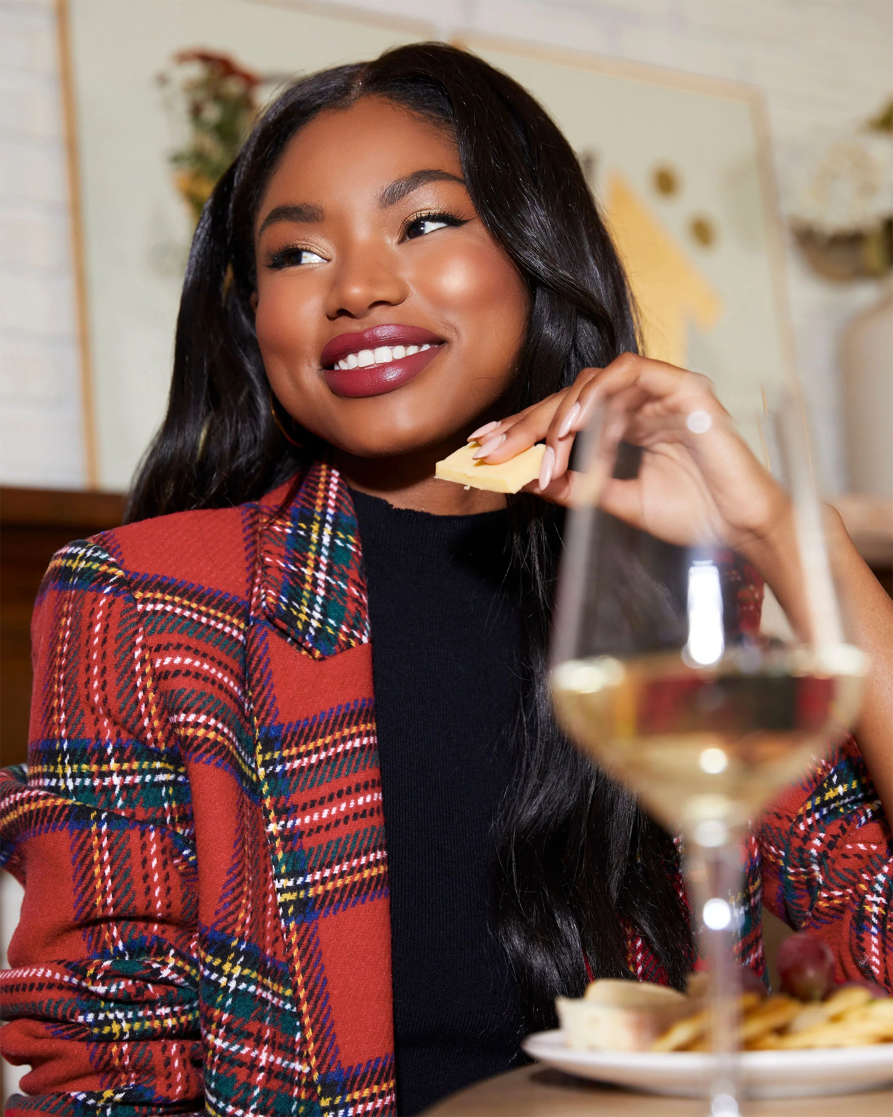 Eve Pocketed Plaid Blazer