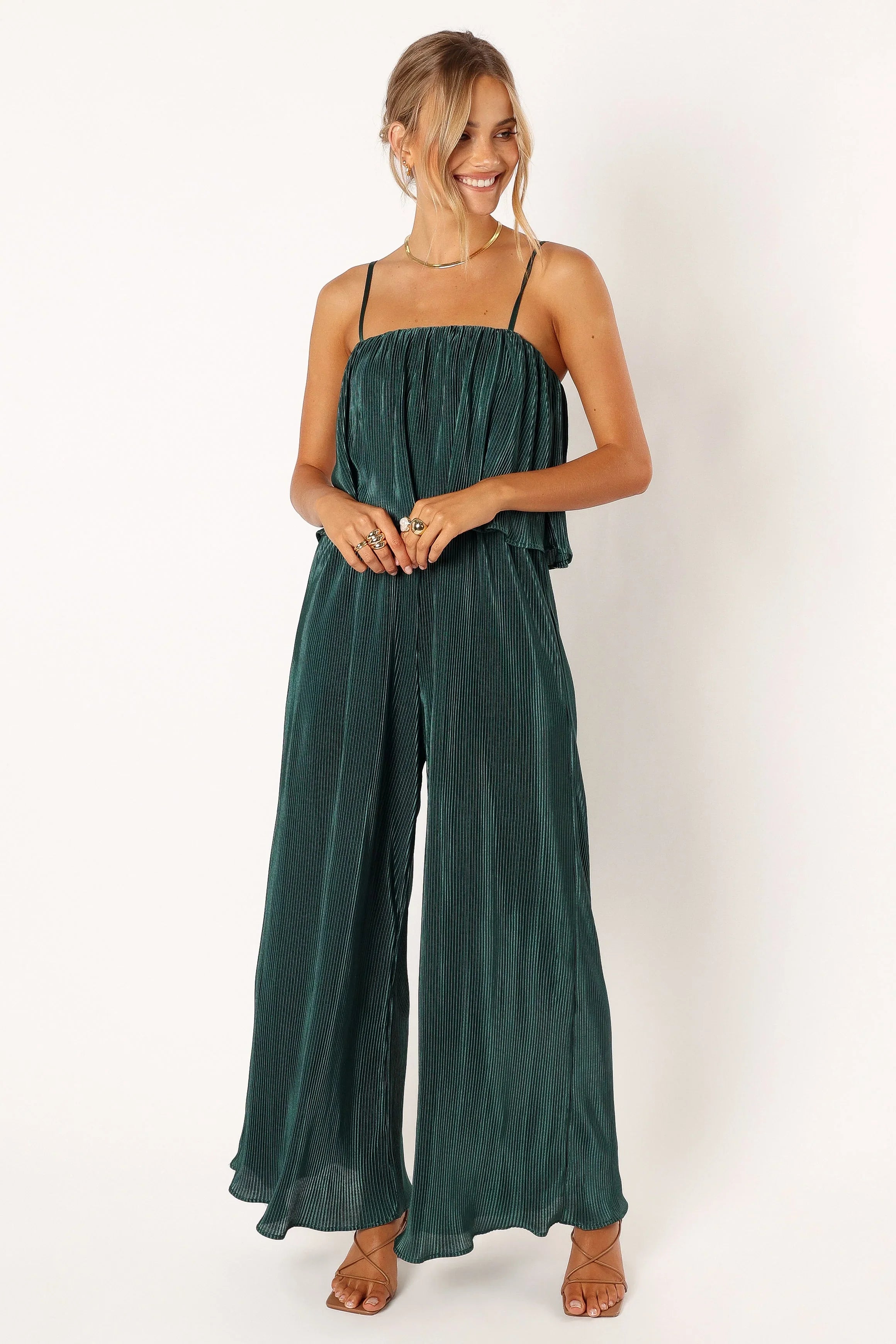 Jillian Plisse Jumpsuit Emerald