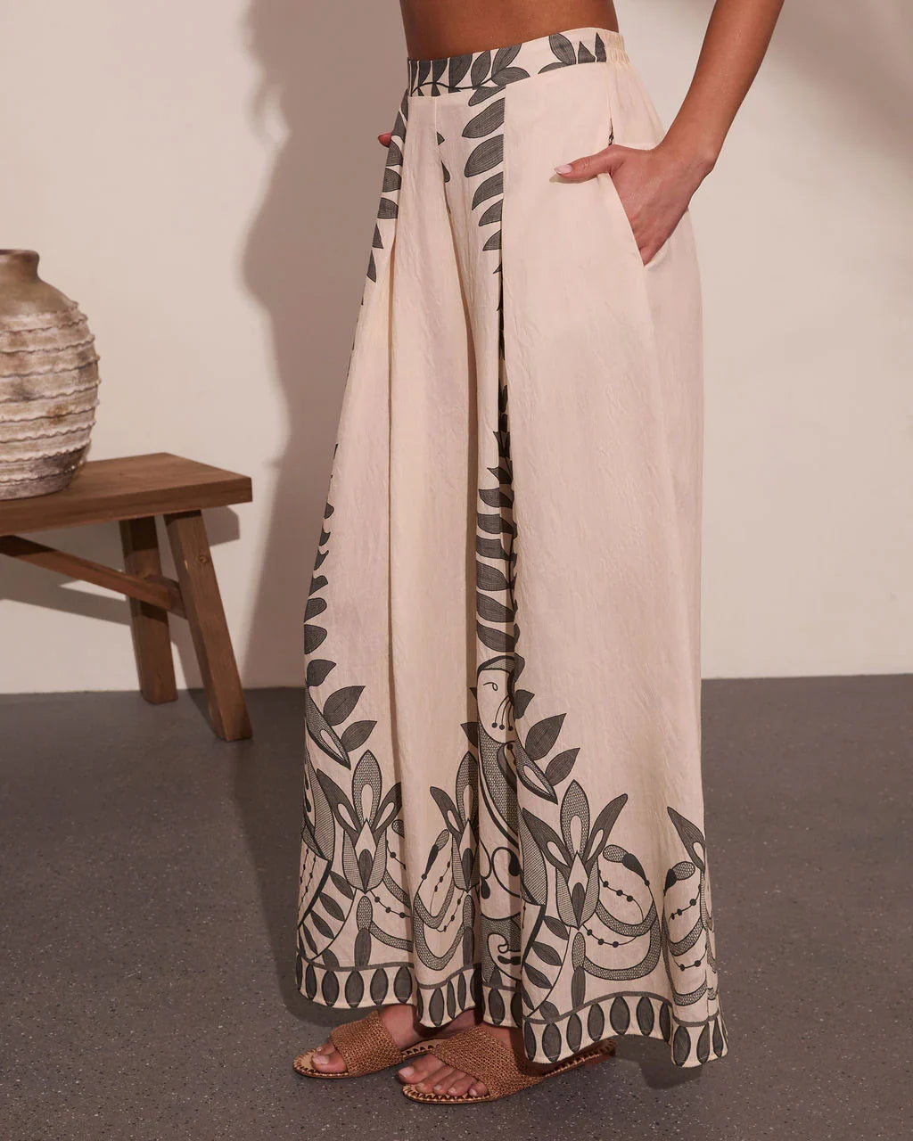 Riviera Nights Tropical Paisley Print Wide Leg Pants