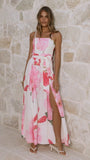 Carson Front Split Strapless Jumpsuit Pink Floral
