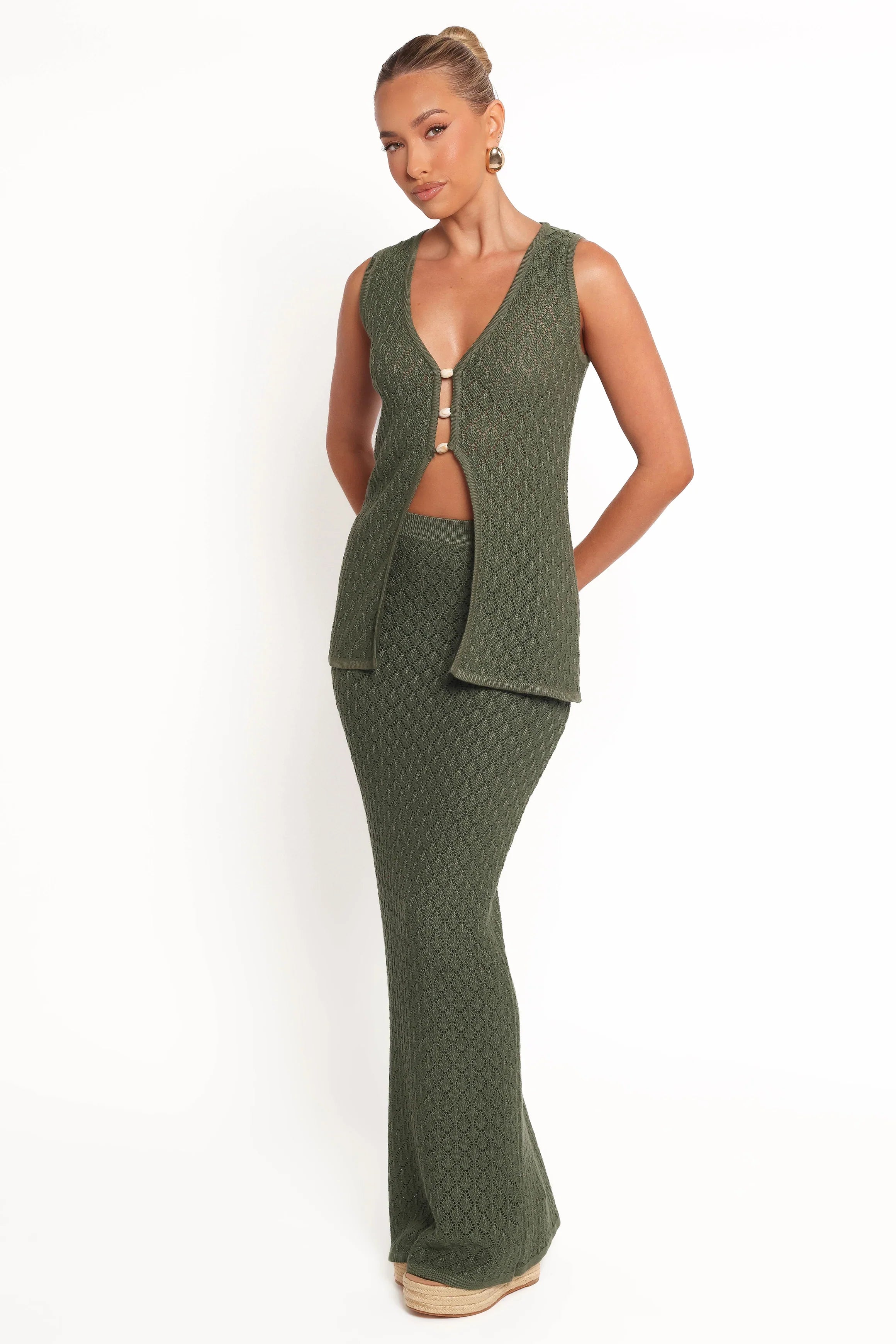 Asplie Knit Maxi Skirt Olive