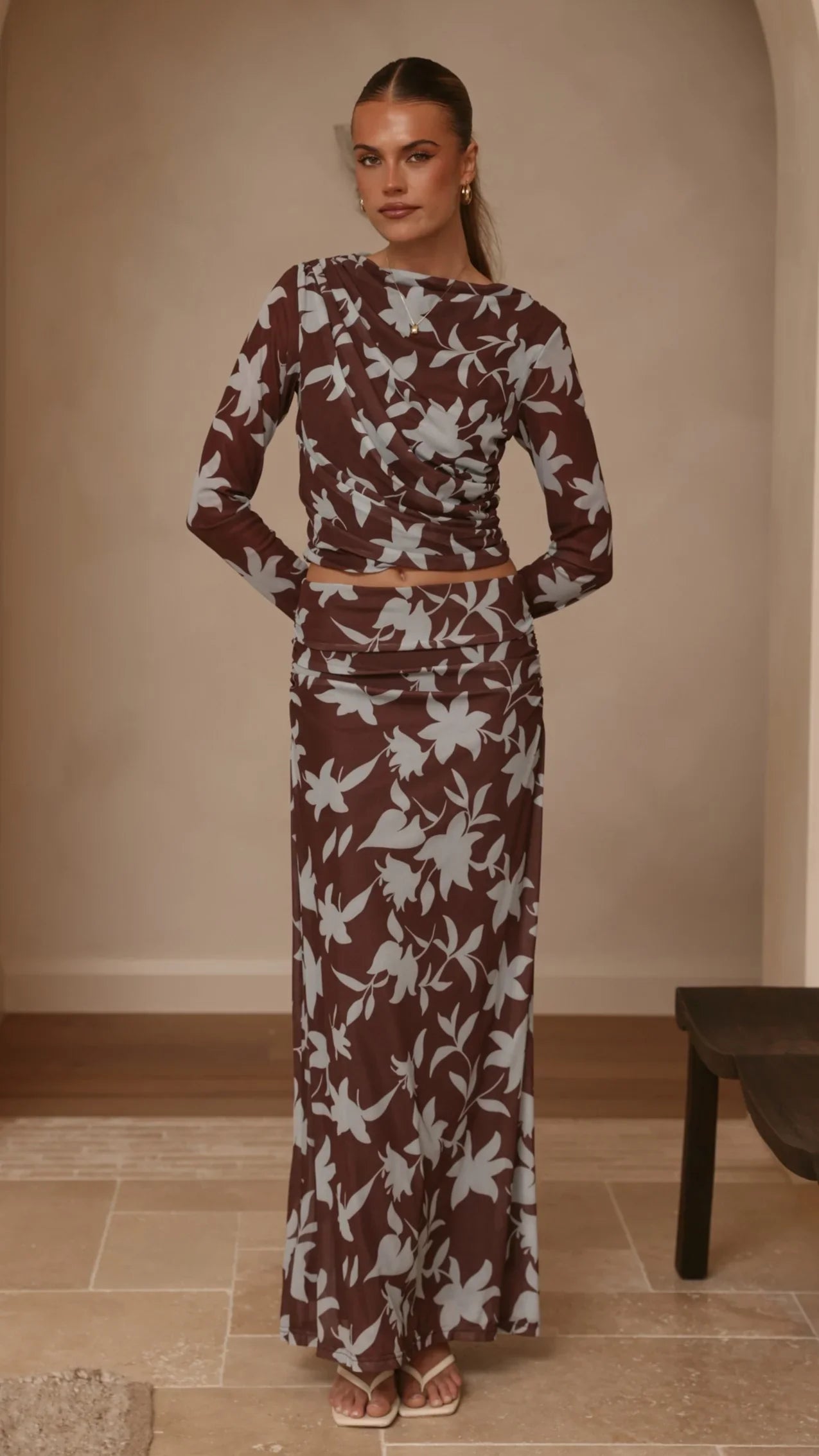Ellita Maxi Skirt Chocolate Blue Print