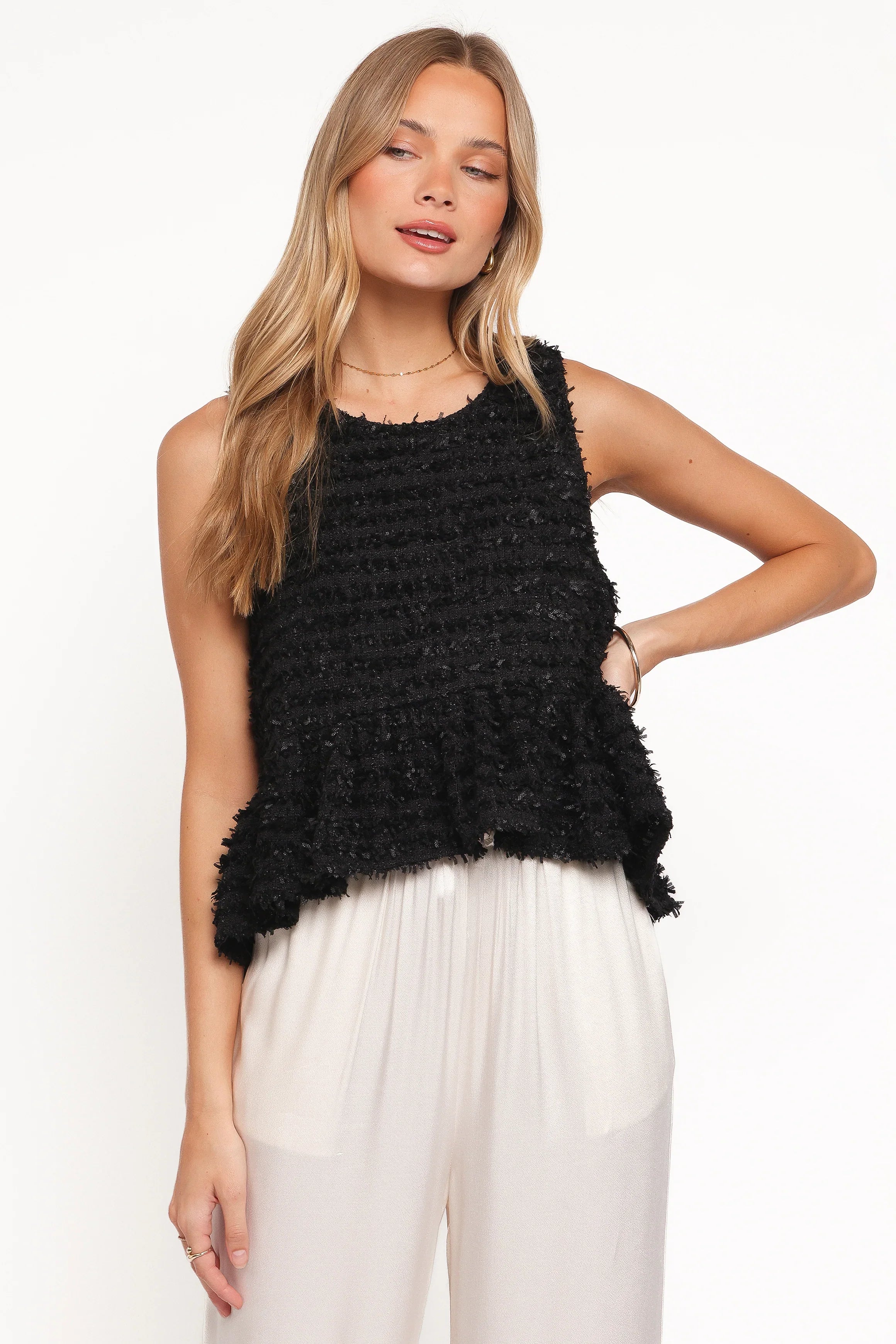 Meira Peplum Drop Hem Tank Top Black