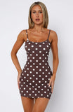 Maybe Later Mini Dress Choc Cream Polka Dot