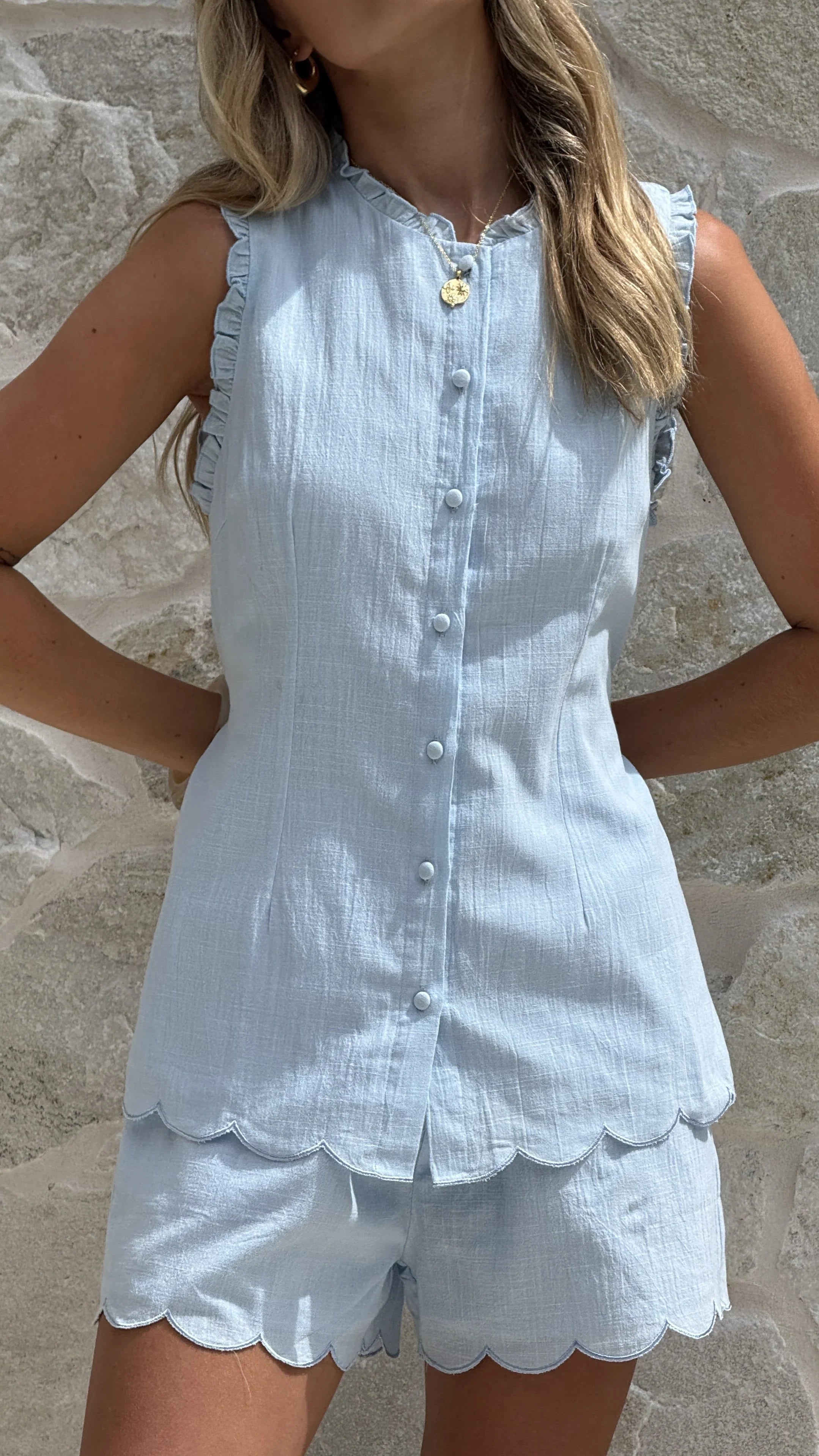 Finlay Scalloped Hem Shorts Blue
