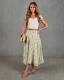 Adilene Pleated Floral Print Midi Skirt