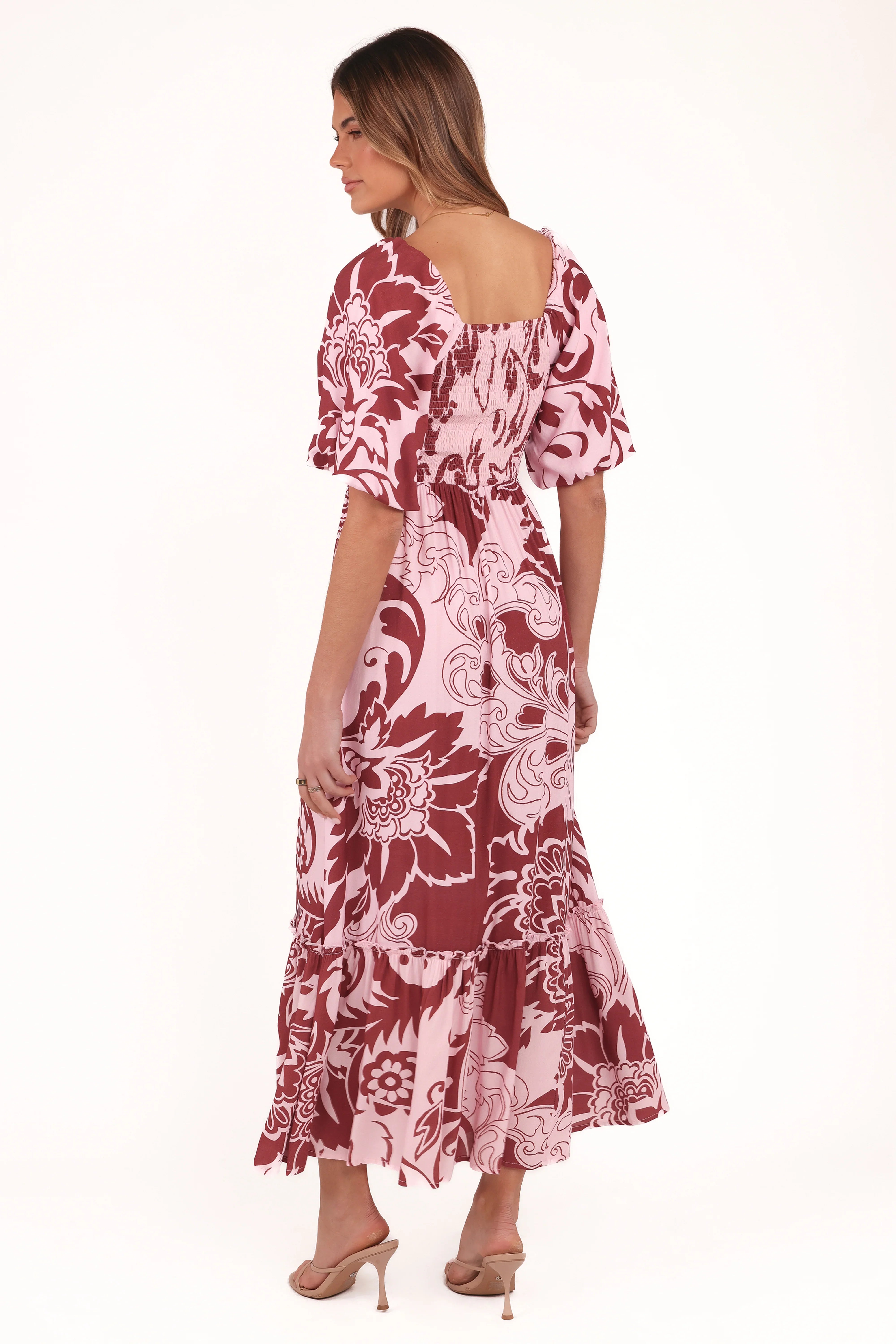 Shanae Maxi Dress Pink Brown Paisley