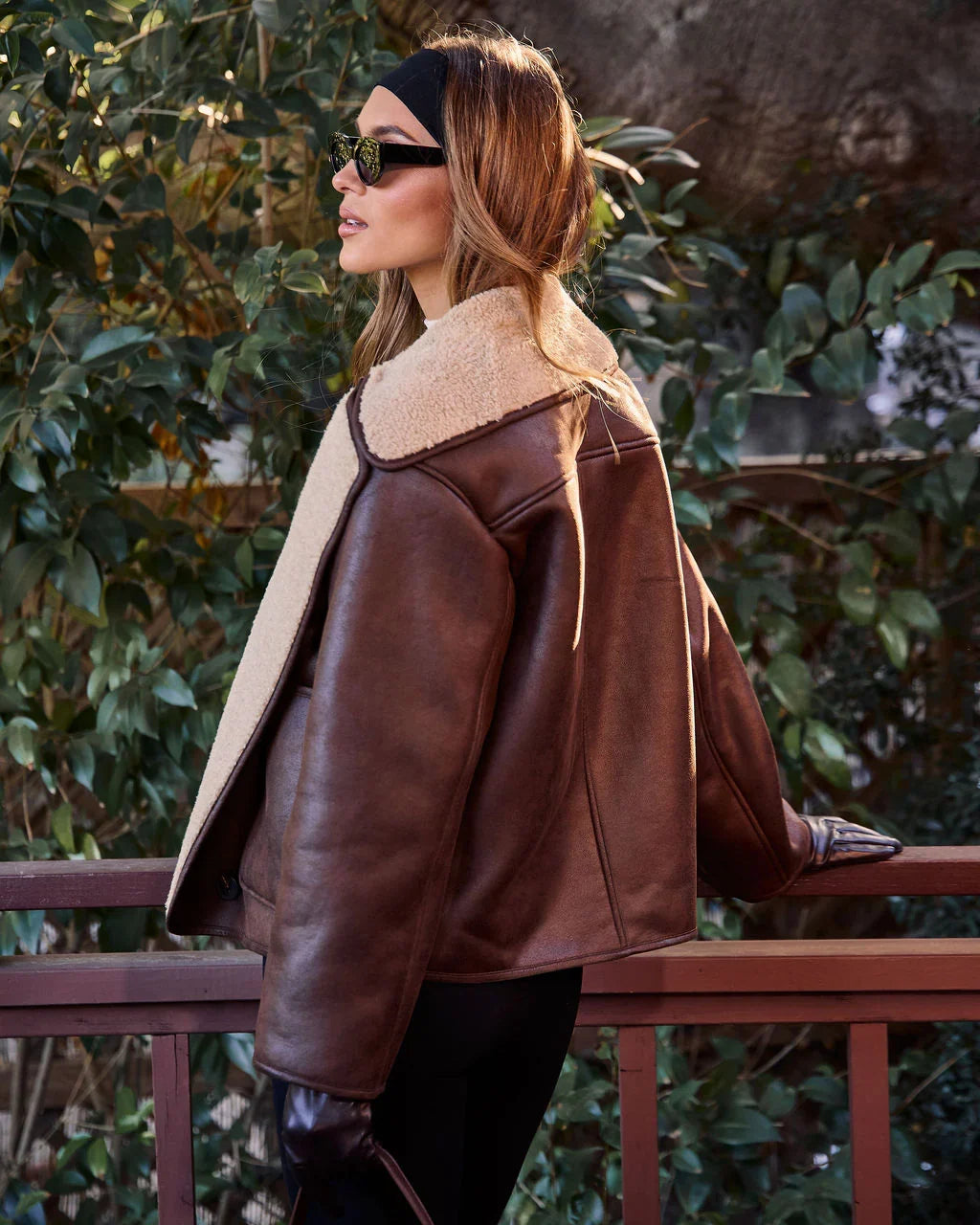 Kelsei Vegan Leather Sherpa Lined Coat