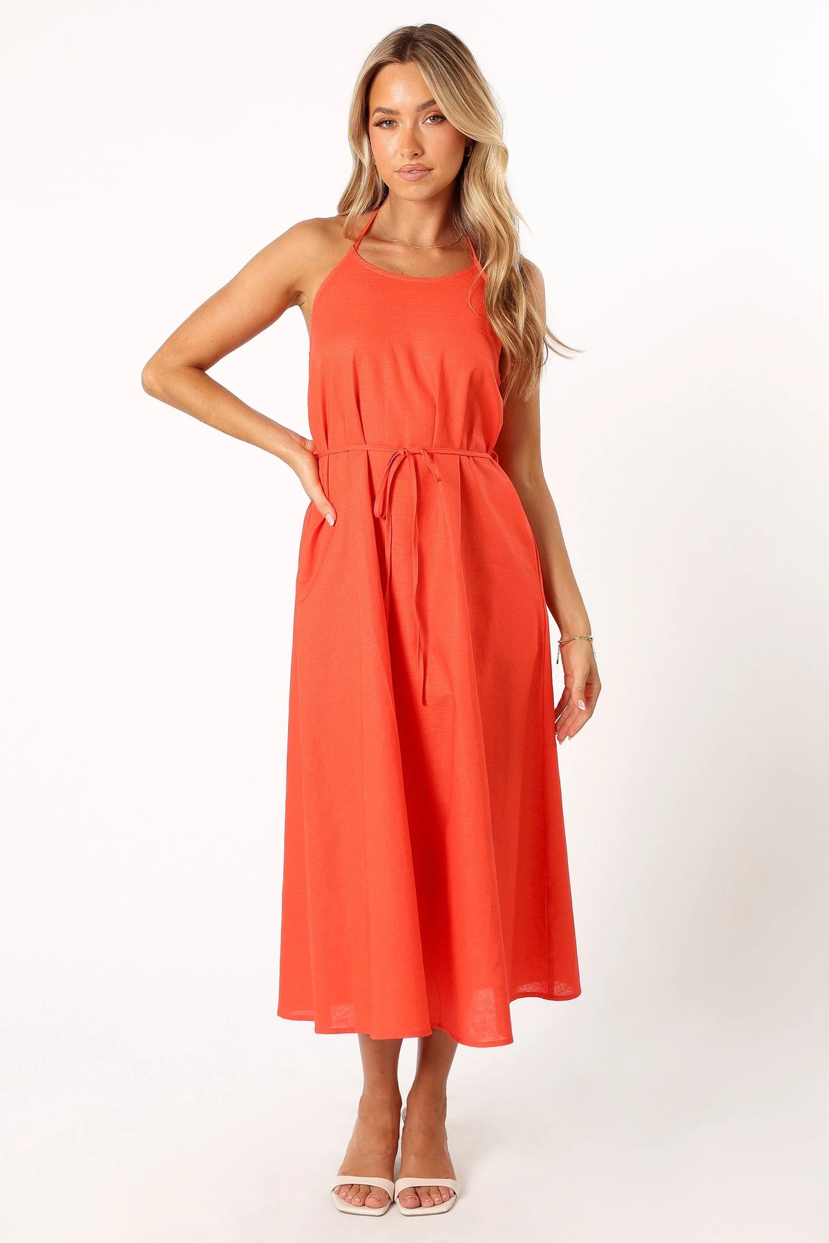 Nadine Halterneck Midi Dress Coral