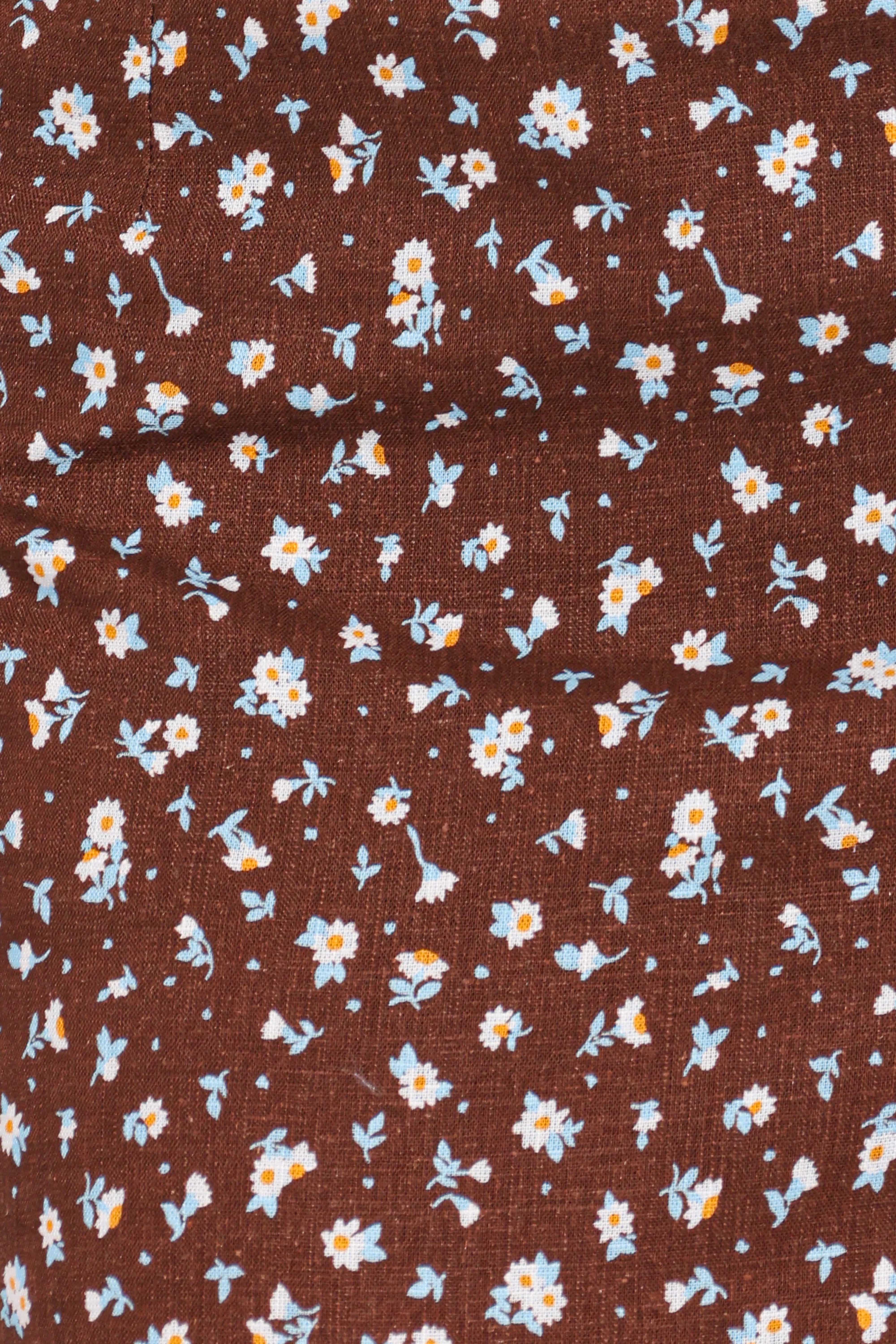 Madison Linen Column Skirt Brown Floral