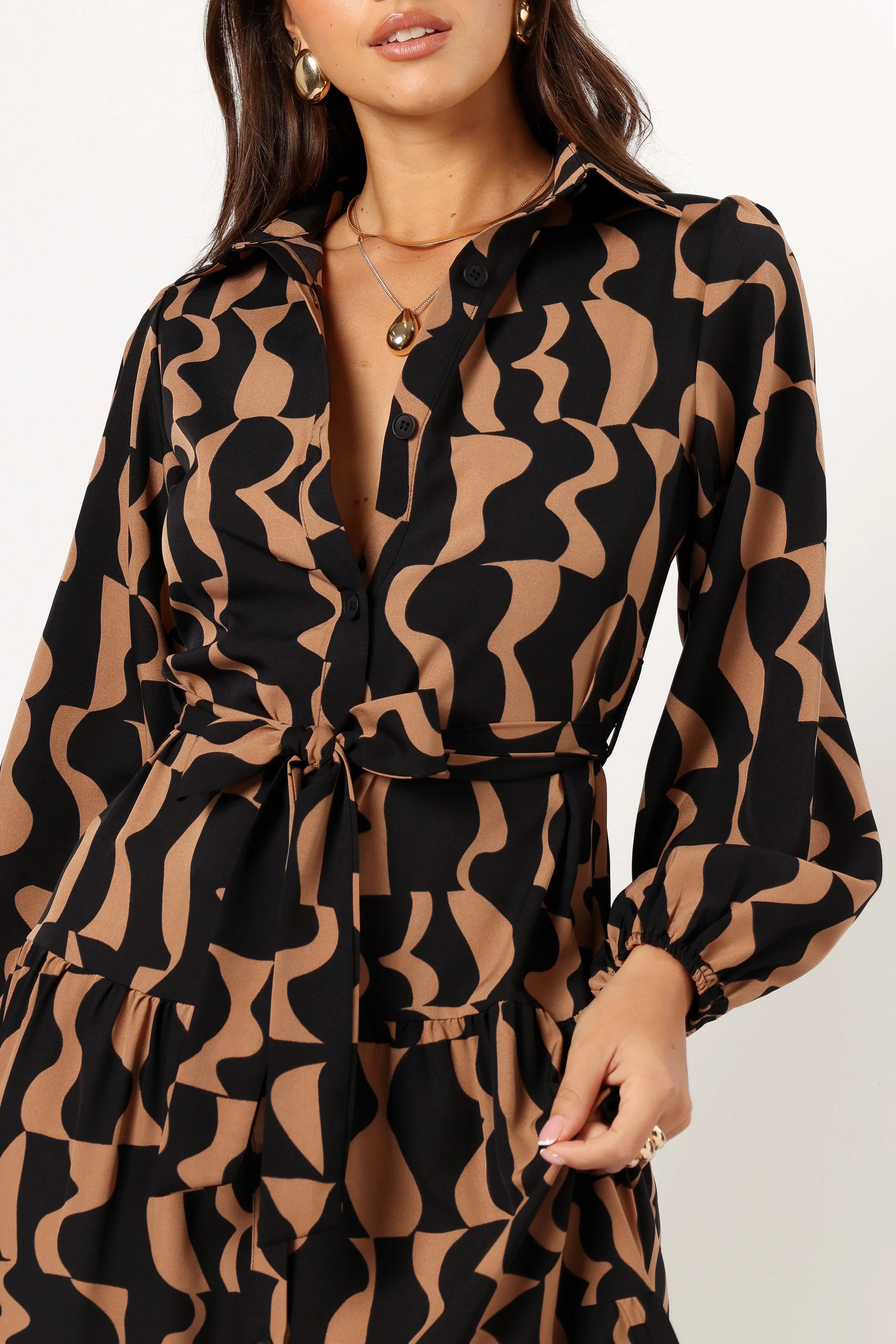 Lincoln Long Sleeve Maxi Dress Black Beige
