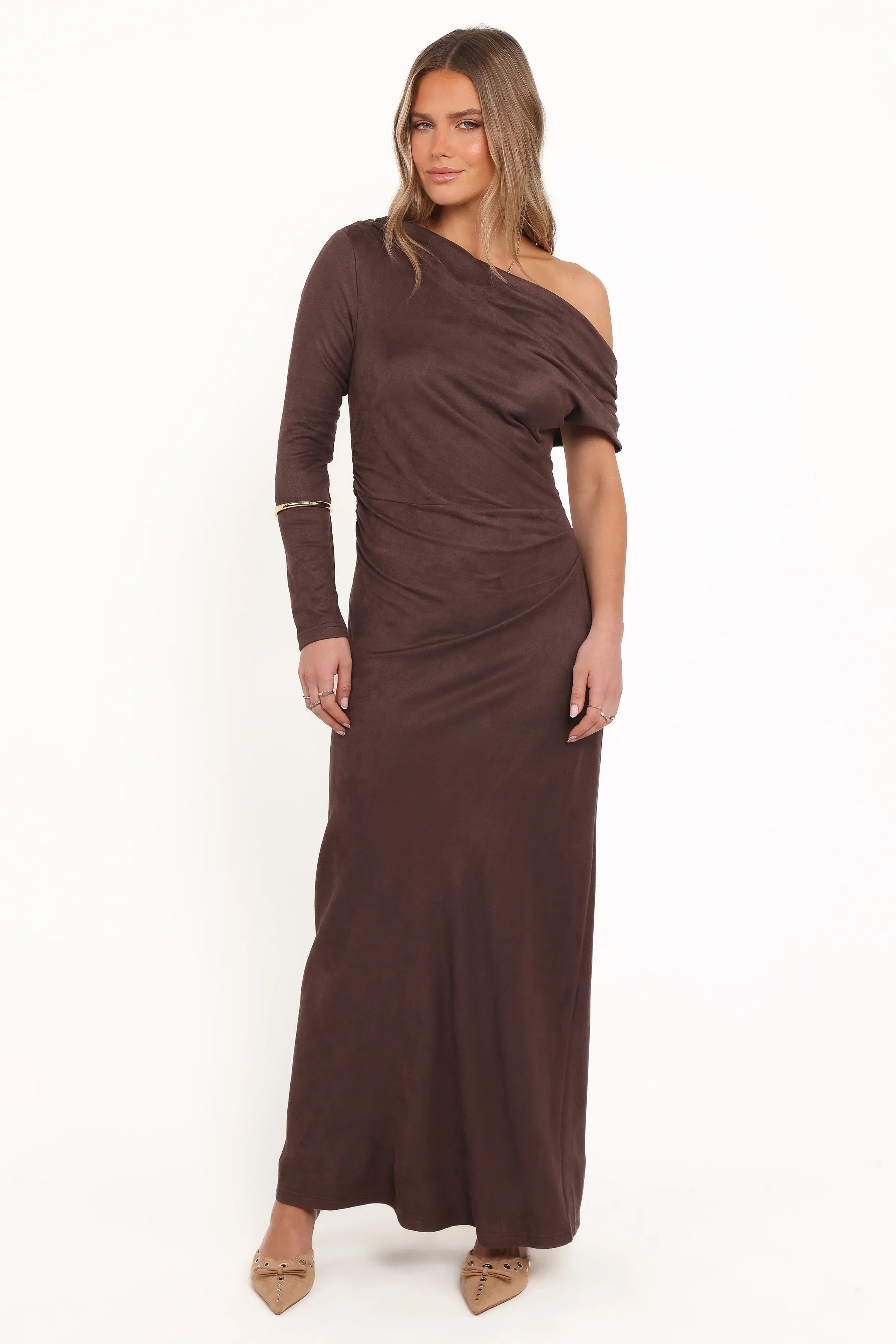 Olympia Off Shoulder Maxi Dress Chocolate