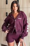 Gone Away Boxy Zip Front Hoodie Merlot