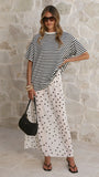 Elisha T Shirt and Sheer Maxi Skirt Set Black White Stripe and Polka Dot