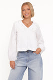 Kenna Embroidered Long Sleeve Top White Floral