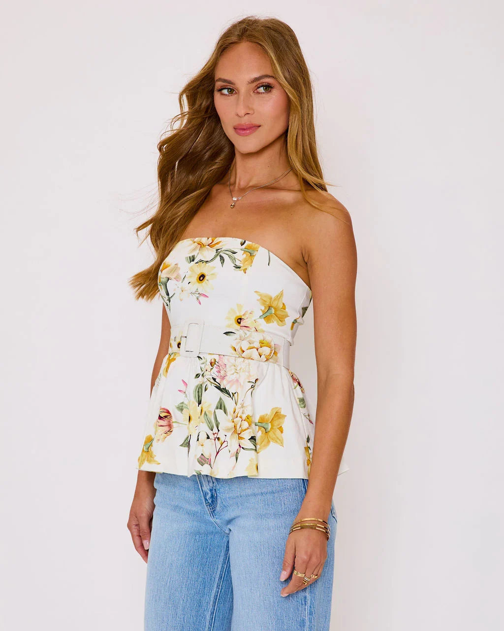 Honey Morning Floral Belted Peplum Top