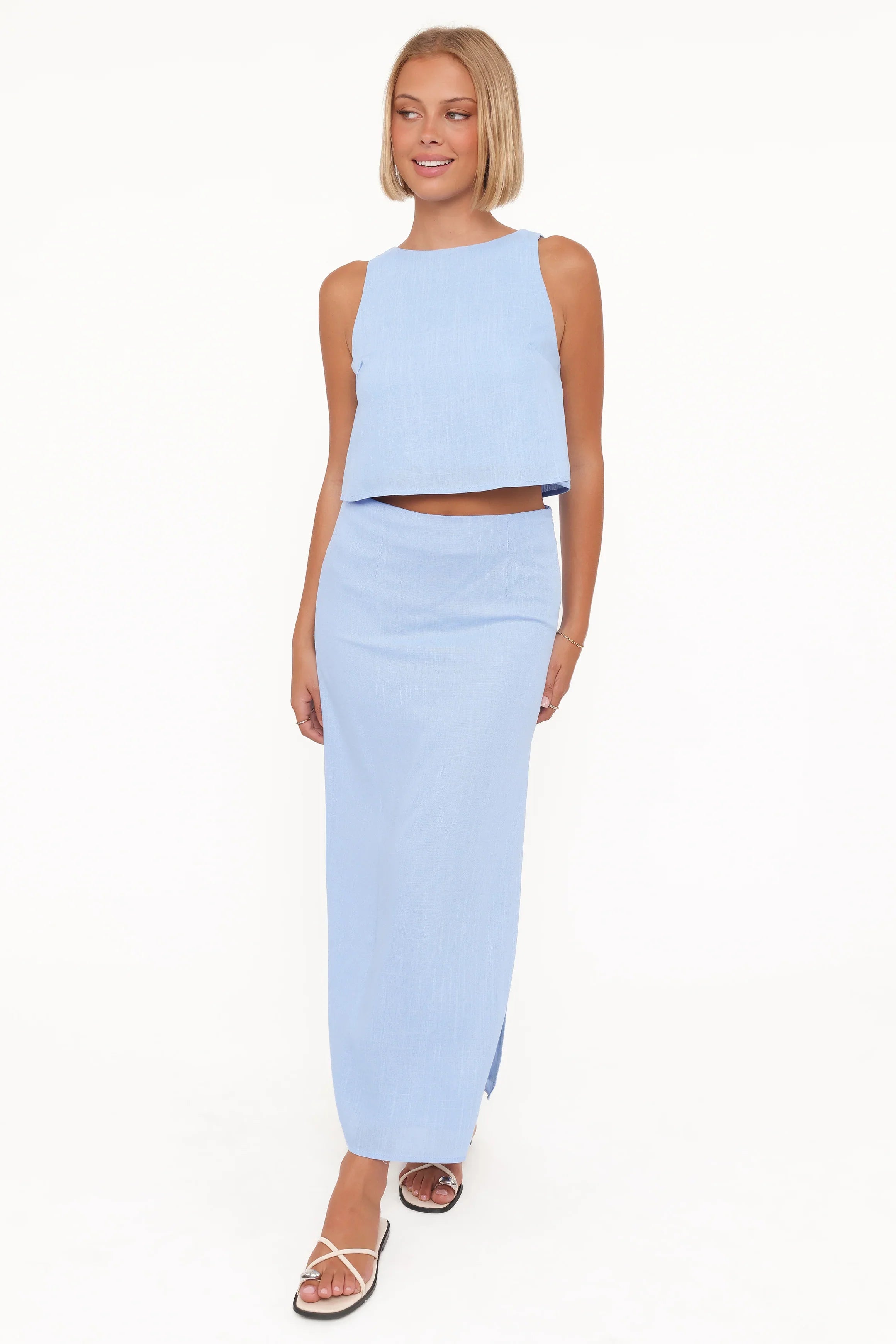 Madison Linen Cropped Tank Blue