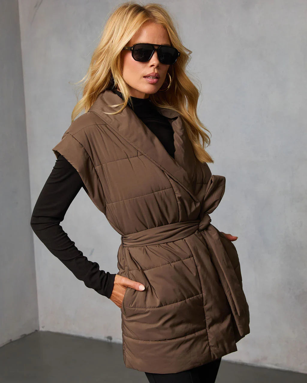 Toasted Oat Puffer Waist Tie Vest