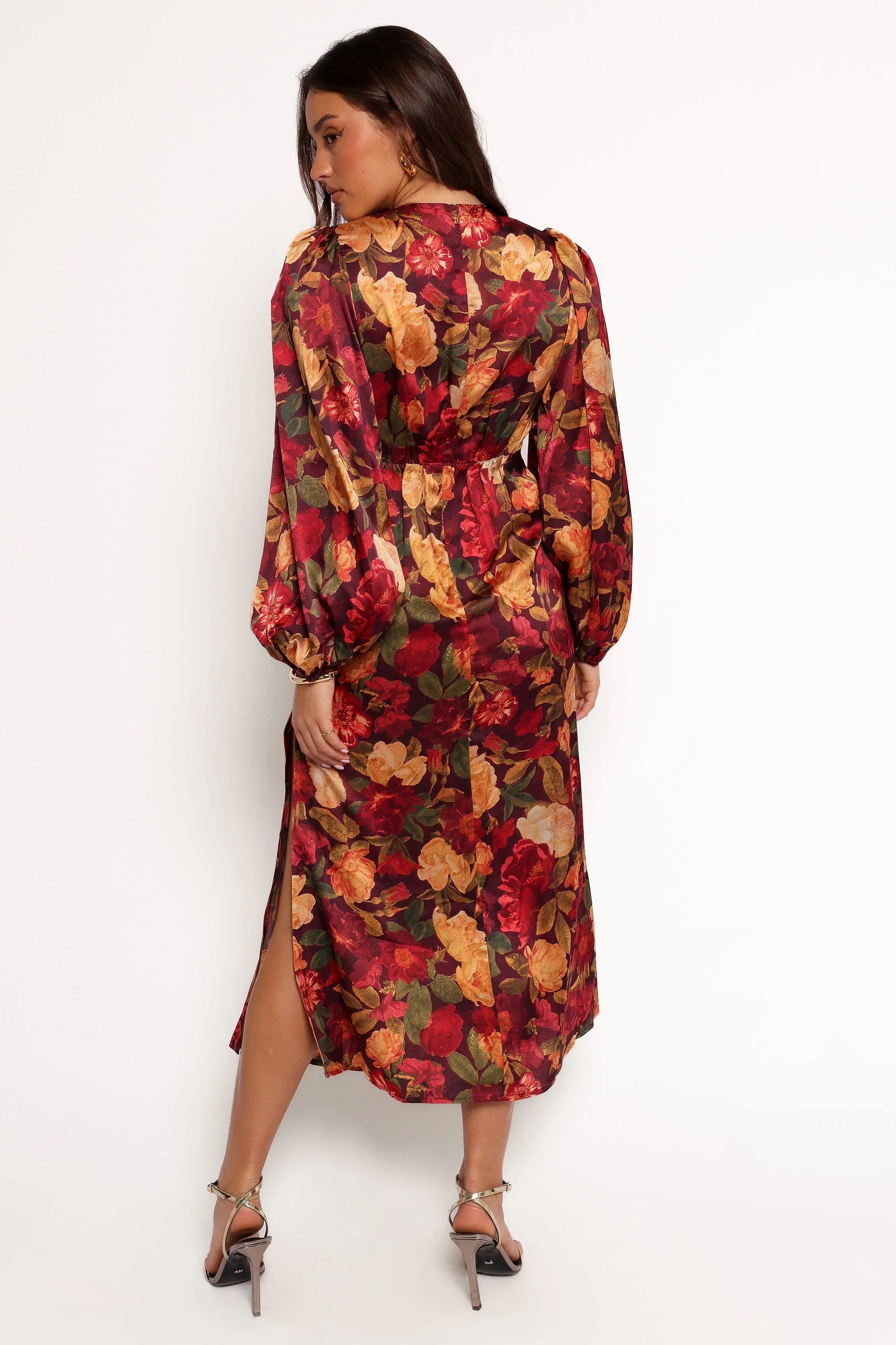 Zimmer Long Sleeve Maxi Dress Sangria Bloom