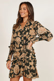 Micha Ruched High Neck Mini Dress Pine Gold