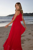 Gia Pleated Halterneck Maxi Dress Red