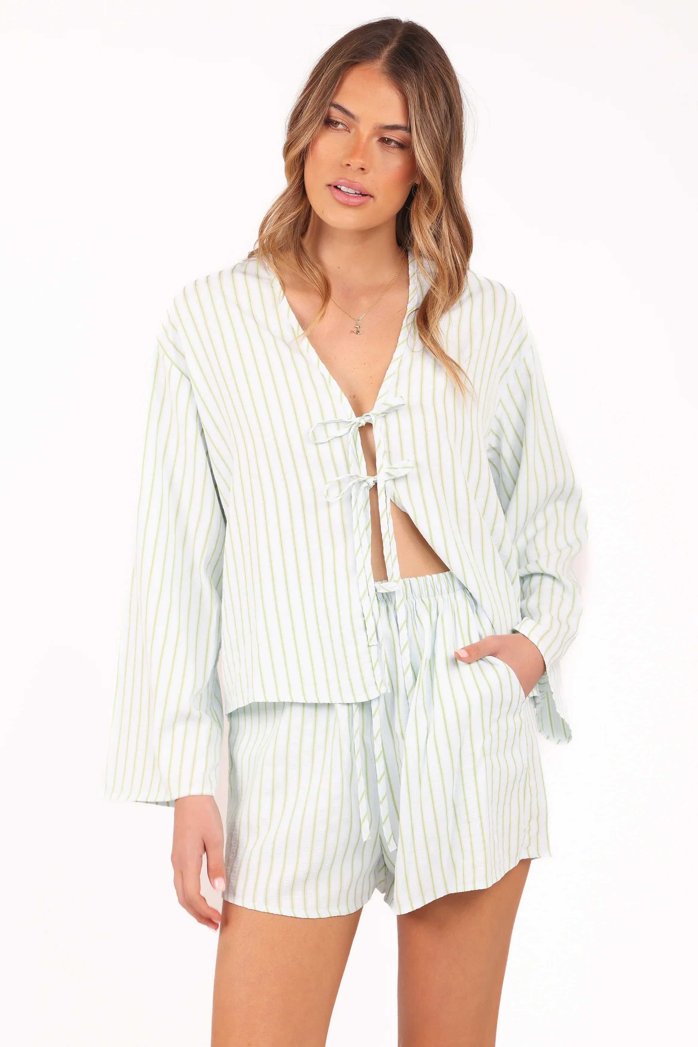 Flynn Short Set Green Blue Stripe
