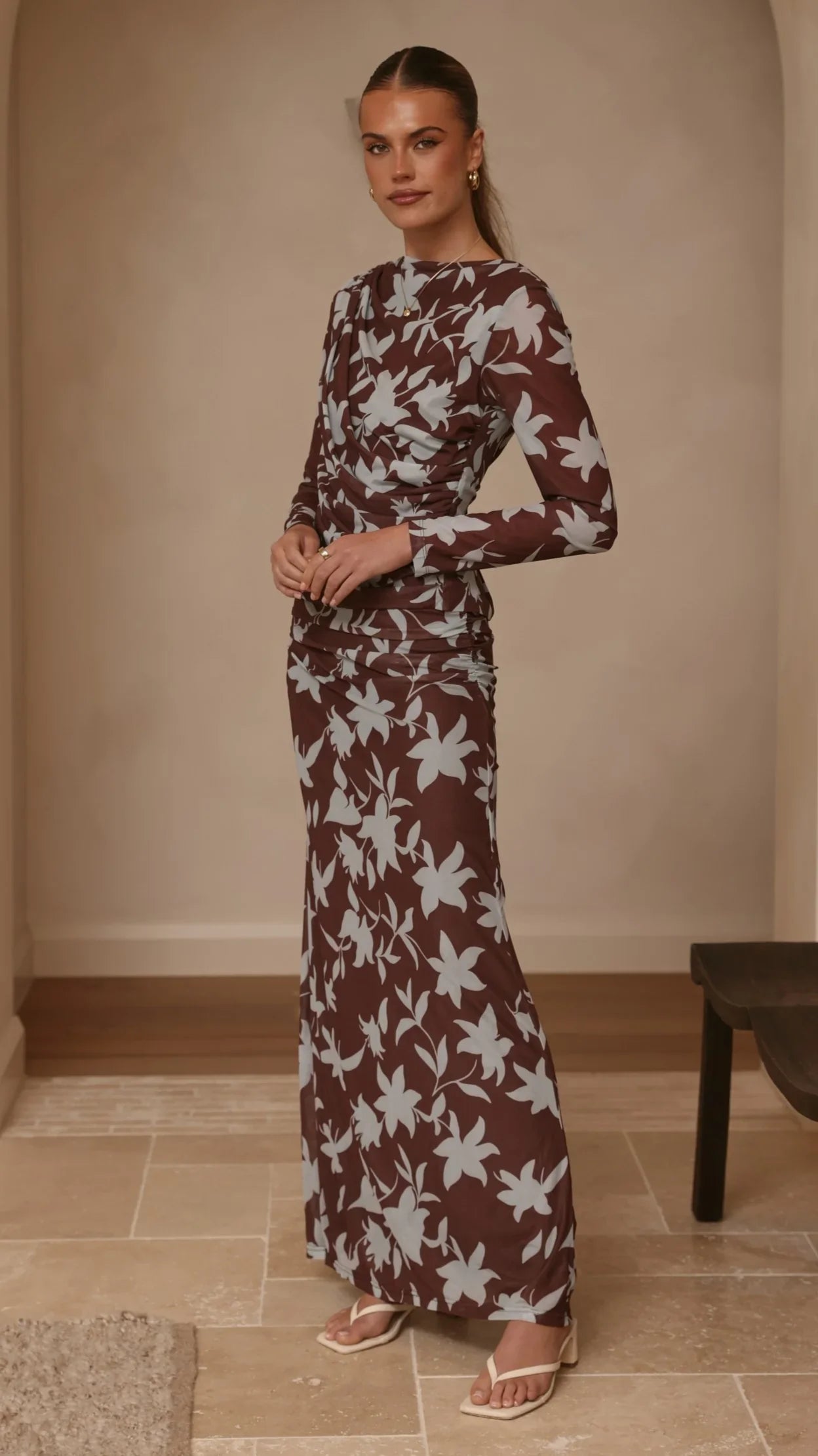 Ellita Maxi Skirt Chocolate Blue Print